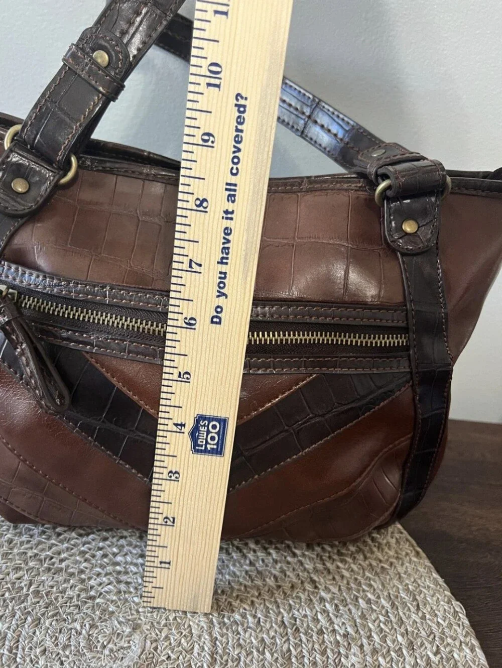 Relic Patchwork Brown Bag - Crocodile Skin Effect Women's Handbag. Vintage Y2K" - Picture 10 of 10